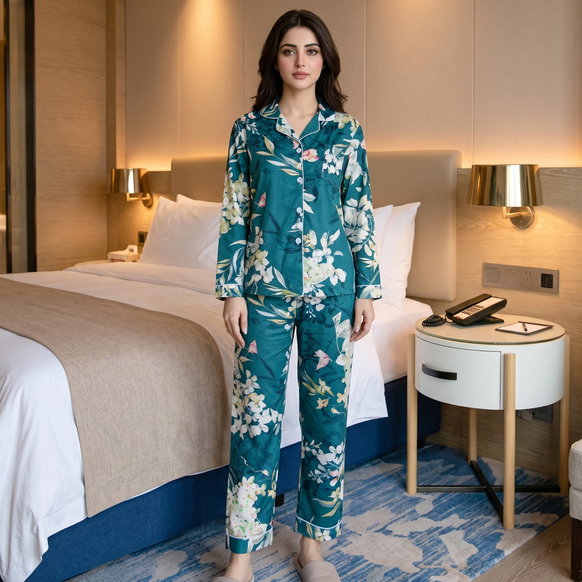 Floral Ladies Pajama Set - Teal
