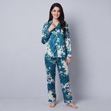 Floral Ladies Pajama Set - Teal