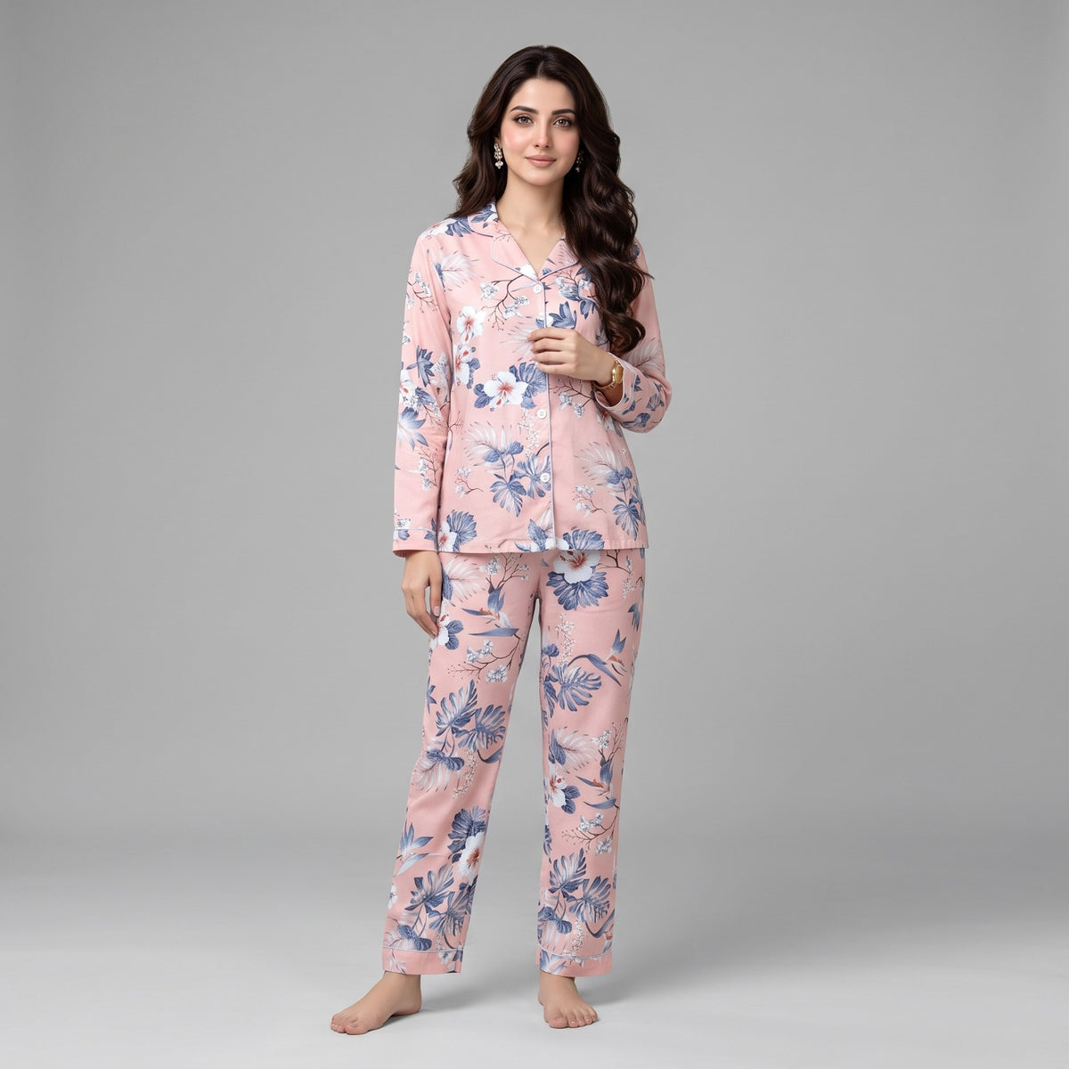 White Floral Ladies Pajama Set