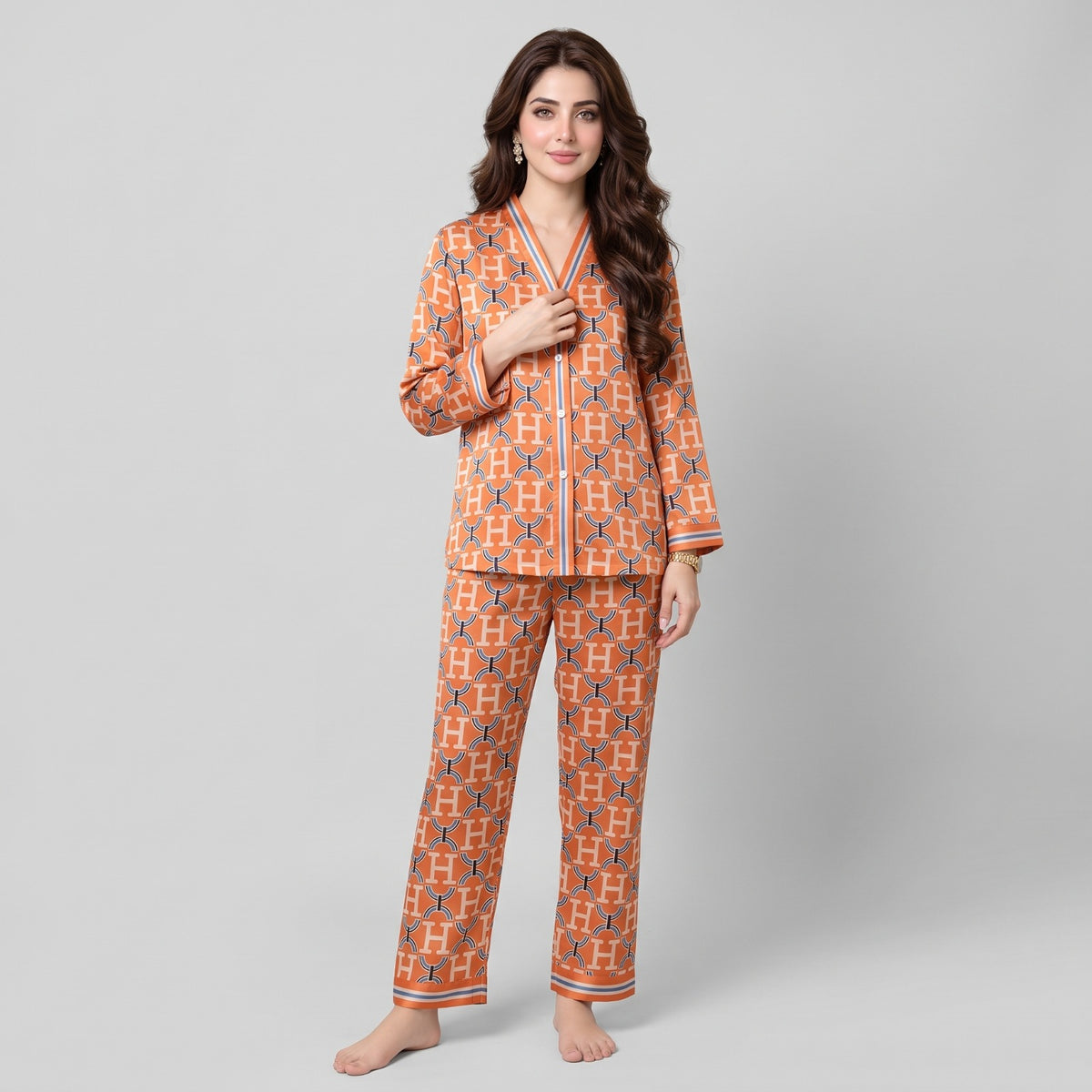 Luxury Silk Night Wear Hally orange