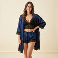 Bridal Silk 4 Piece Night Gown Set - Blue