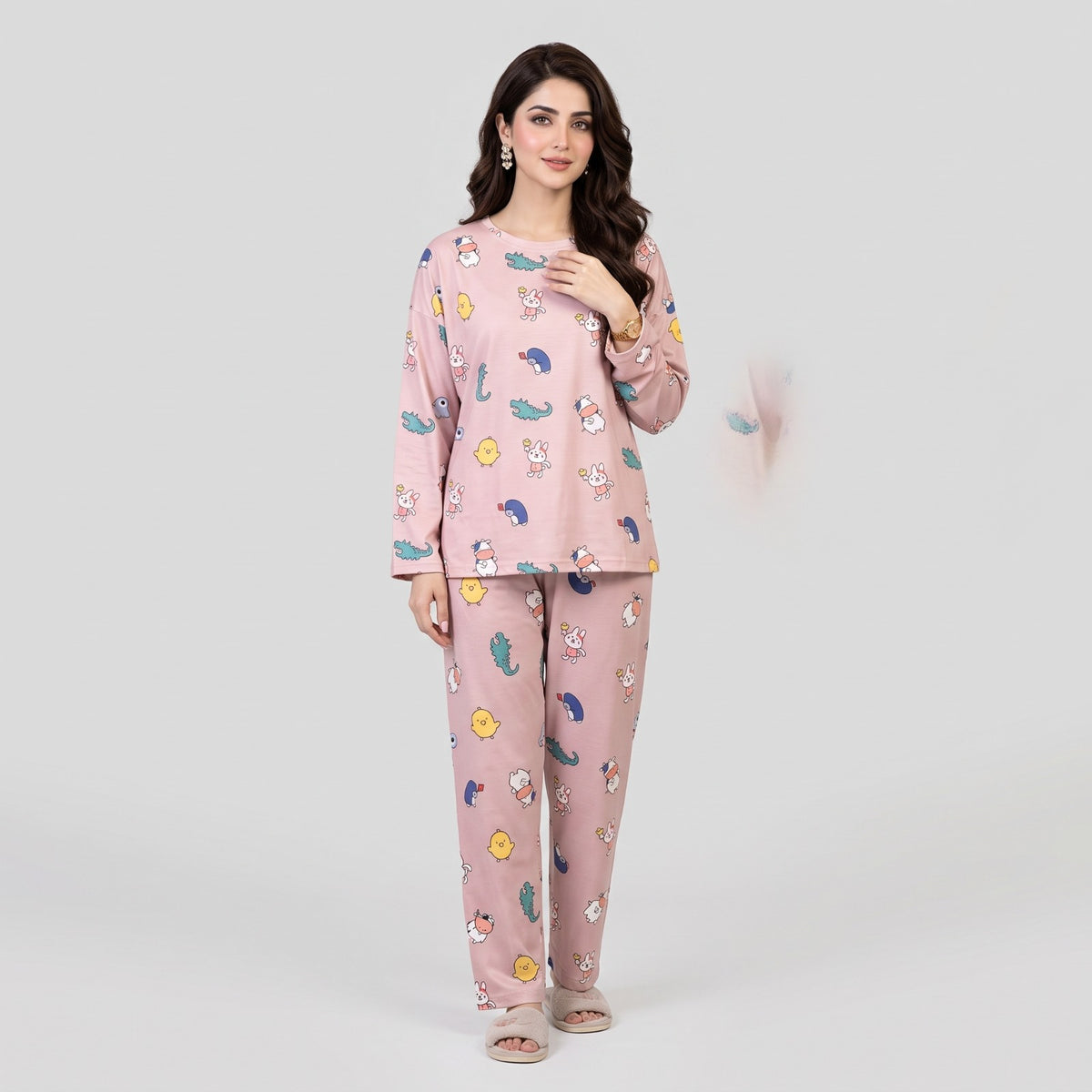 Girls Comfortable Cotton 2 pc Night Wear - Pink Animal