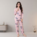 Floral Ladies Pajama Set - Pink with Palm Leaf