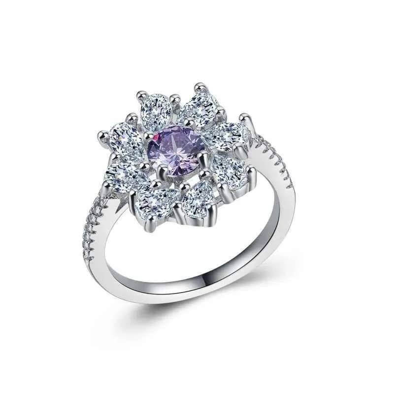 Eight-petal Amethyst Ring