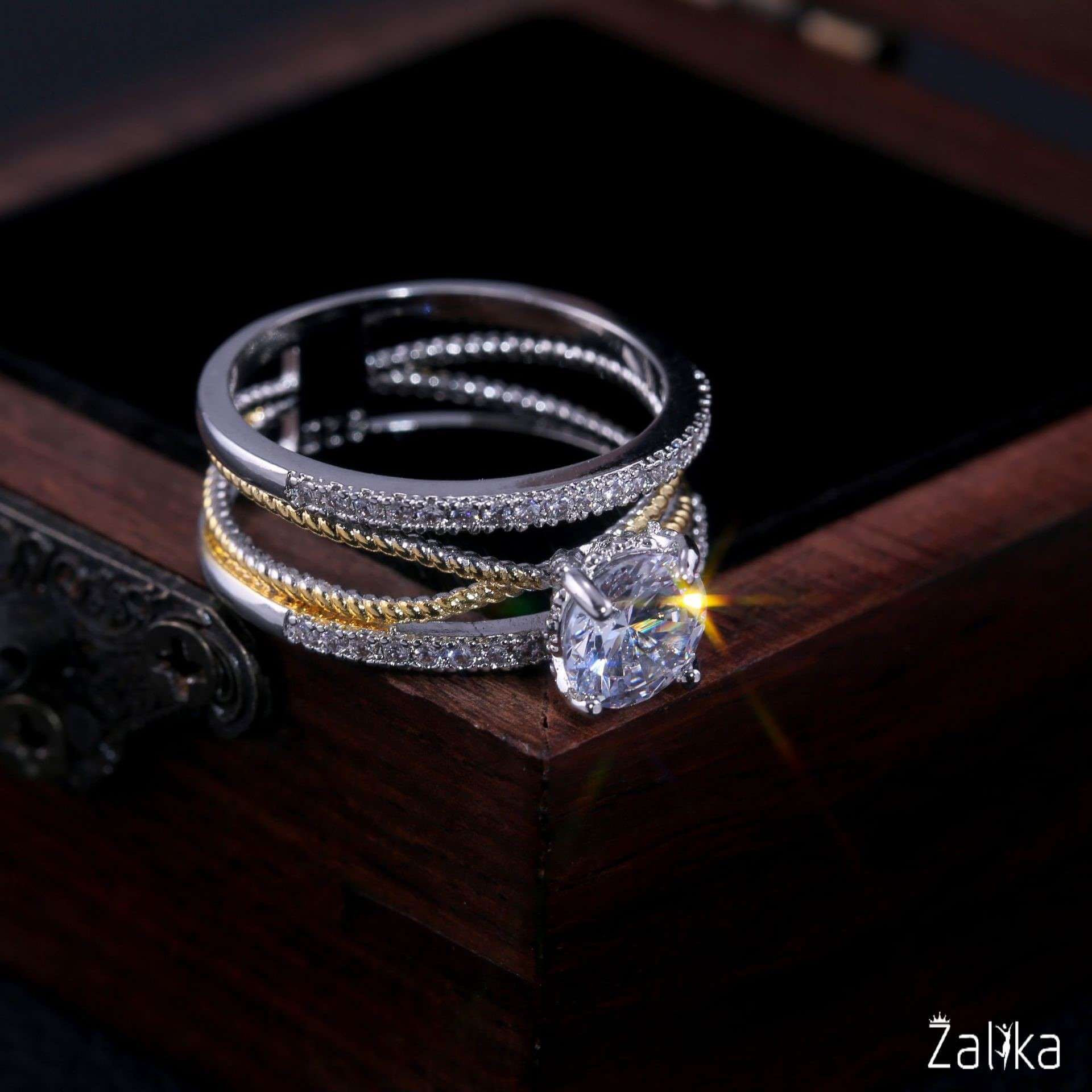 zircon two tone silver ring