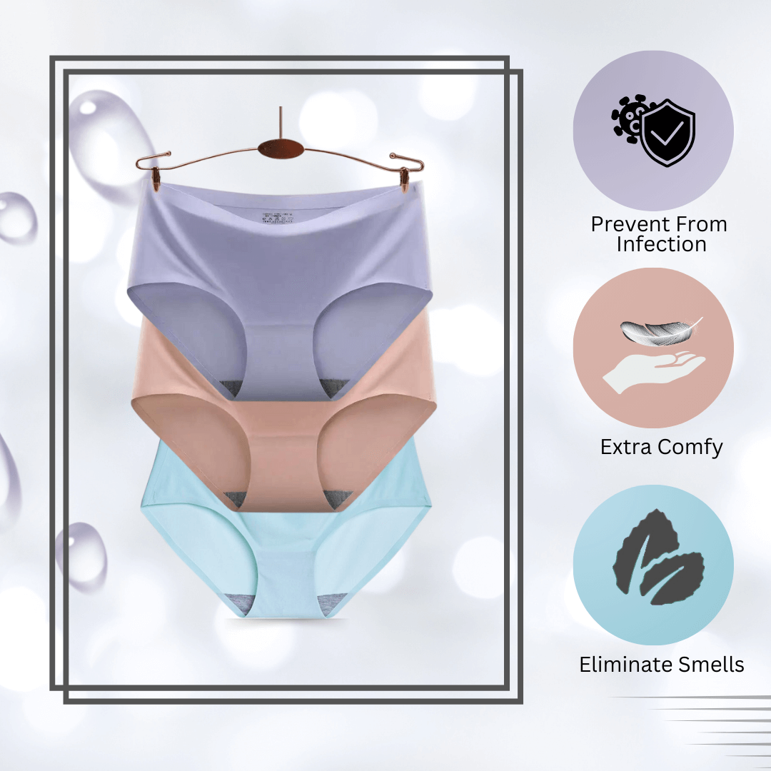 Seamless Ice Silk Panties Pack of 3 - Medium (Purple, Sky blue, Peach)