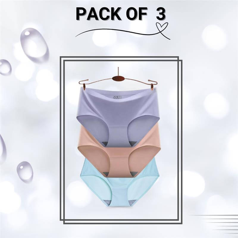Seamless Ice Silk Panties Pack of 3 - Medium (Purple, Sky blue, Peach)