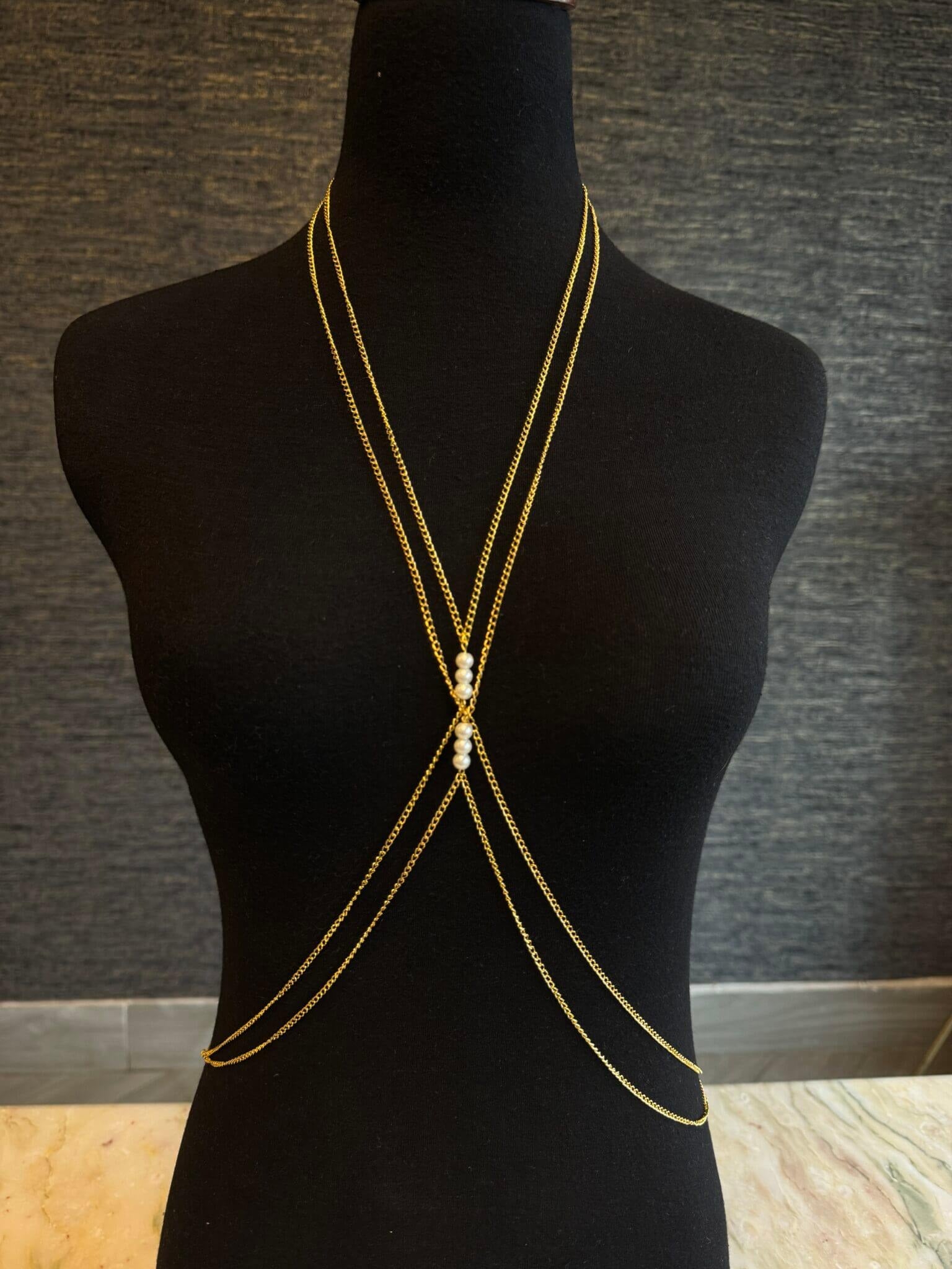 18k Gold Plated Rhinestone Bra Body Chain