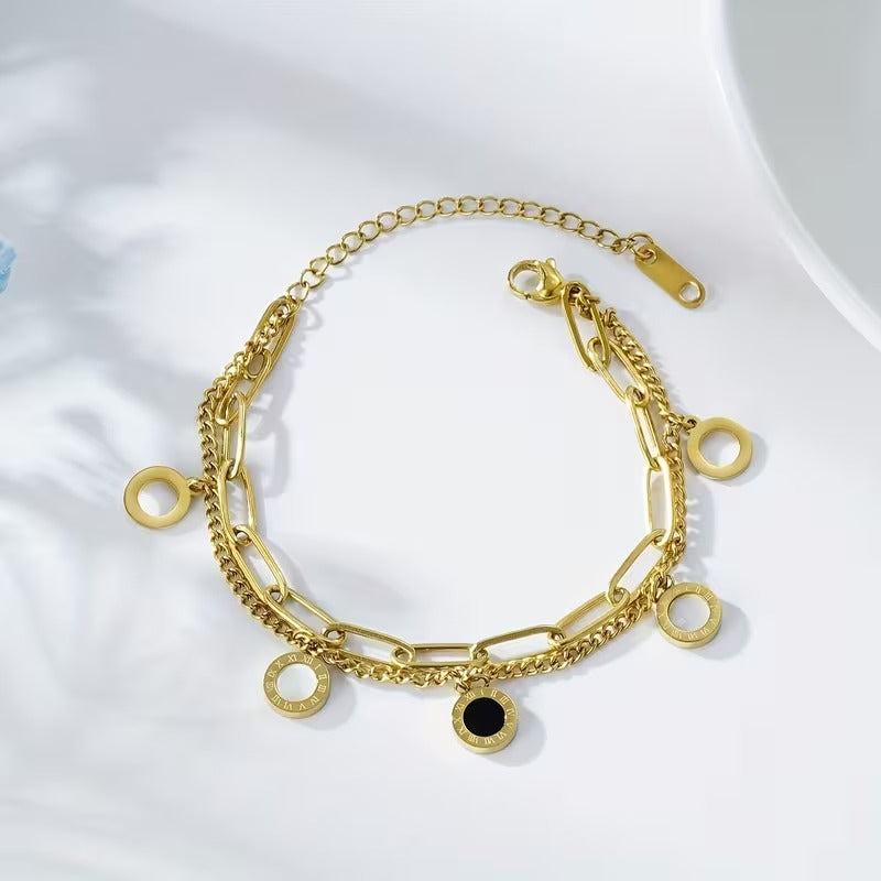 Round shape two layers stainless steel bracelet