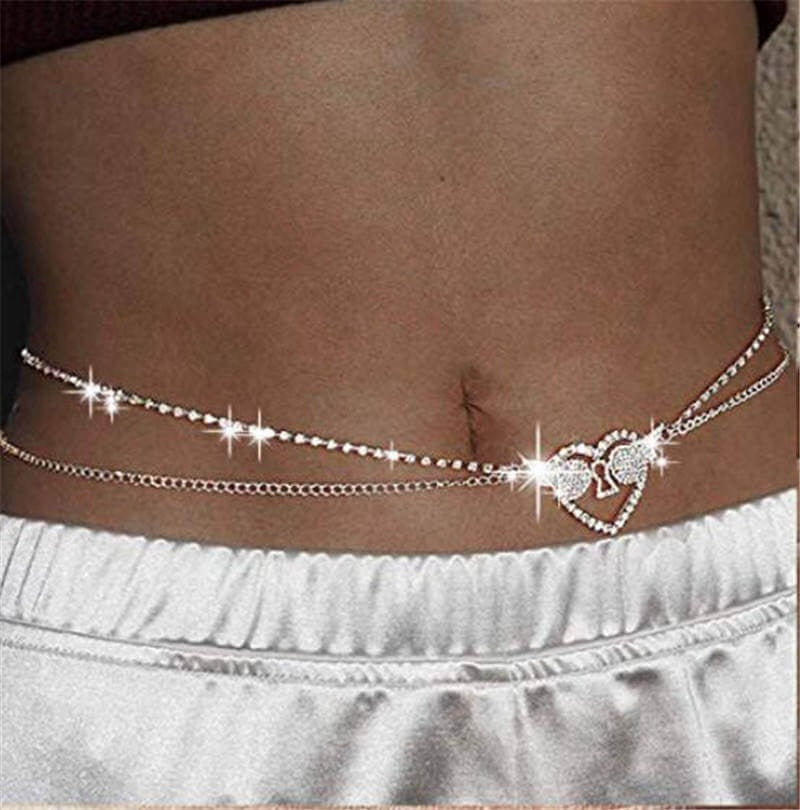 Crystal Love Heart Belly Waist Chain