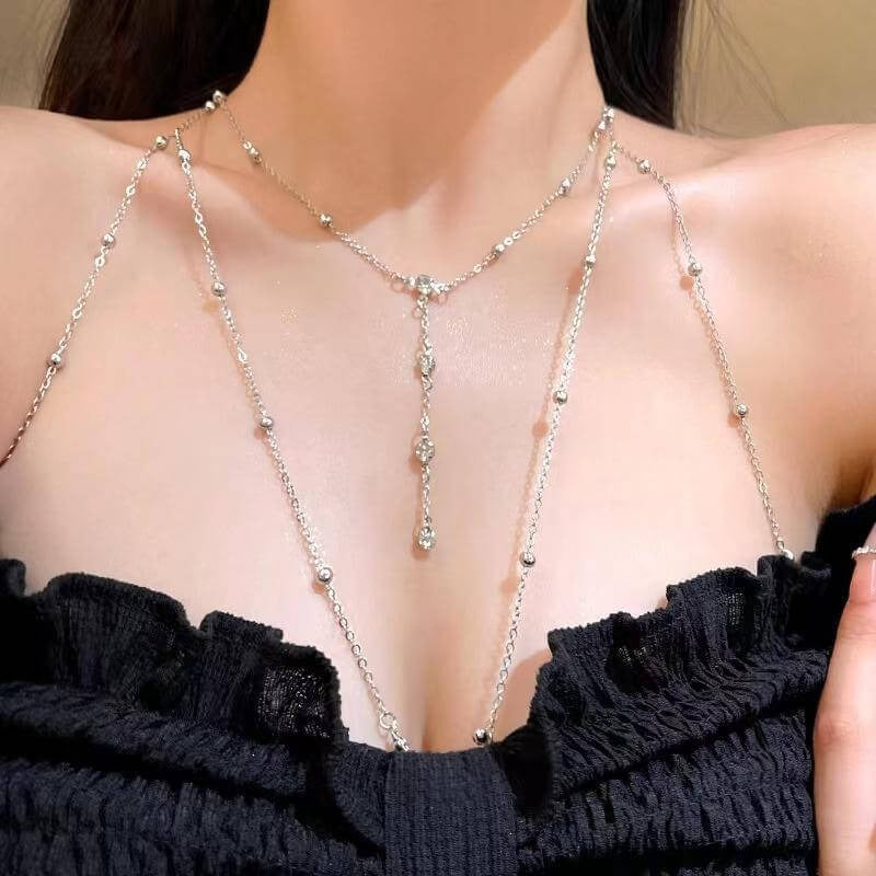 Shiny Rhinestone Tassel Bra Chain