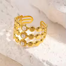 White Drip Oil Multi Layer Lines Open Ring