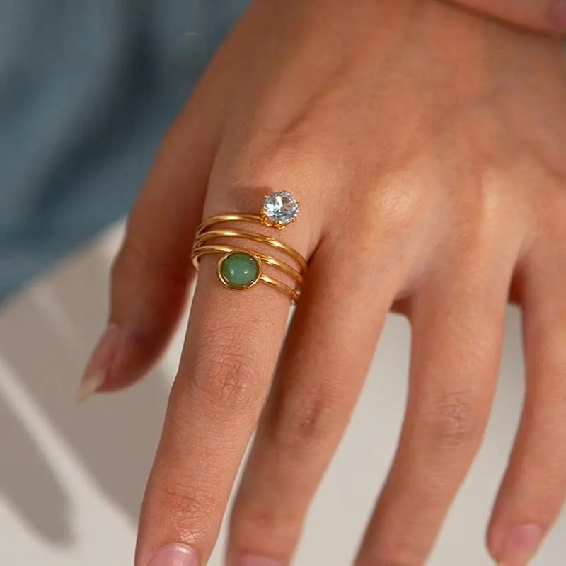 Stainless Steel Turquoise Zircon Hollow Open ring