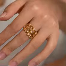 White Drip Oil Multi Layer Lines Open Ring