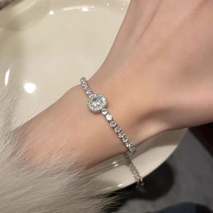 Silver Plated Micro Set Adjustable Zircon Bracelet