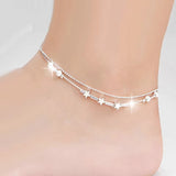 Silver Plated Heart-shaped Simple Star Anklet