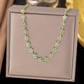Elegant Blue Enamel Flower e Necklace