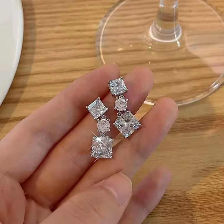 Silver Needle Zircon Tassel Earrings