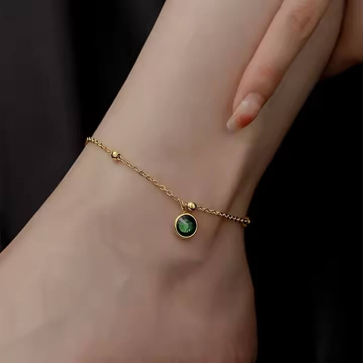 Green Zircon Stone Charm Anklets
