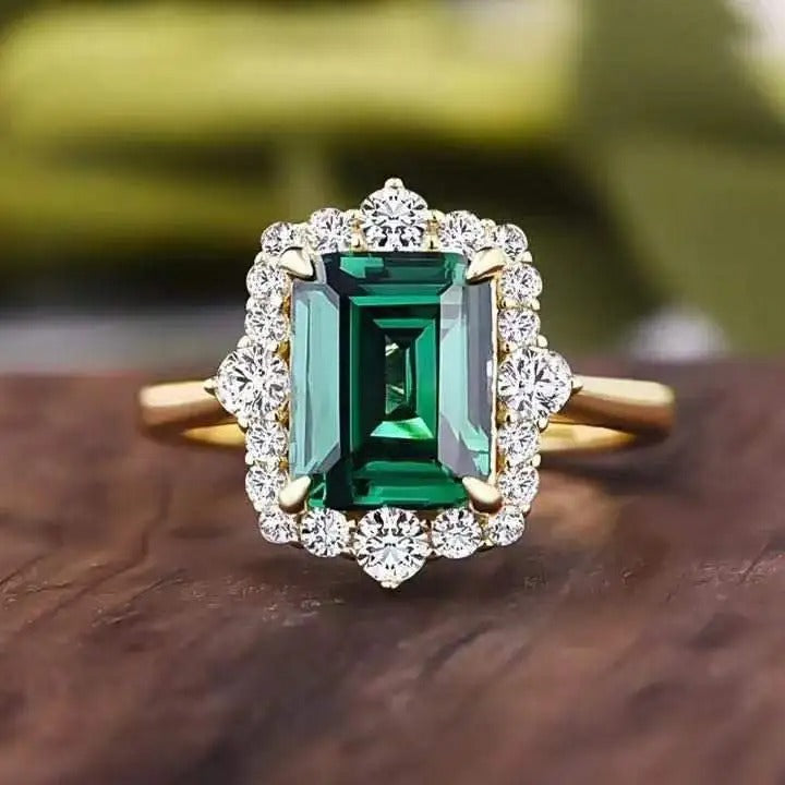 Emerald Cut Zircon Crystal Rings