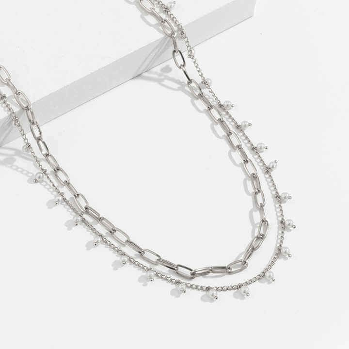 Double Layer Pearl 18k Silver Plated Belly Chain