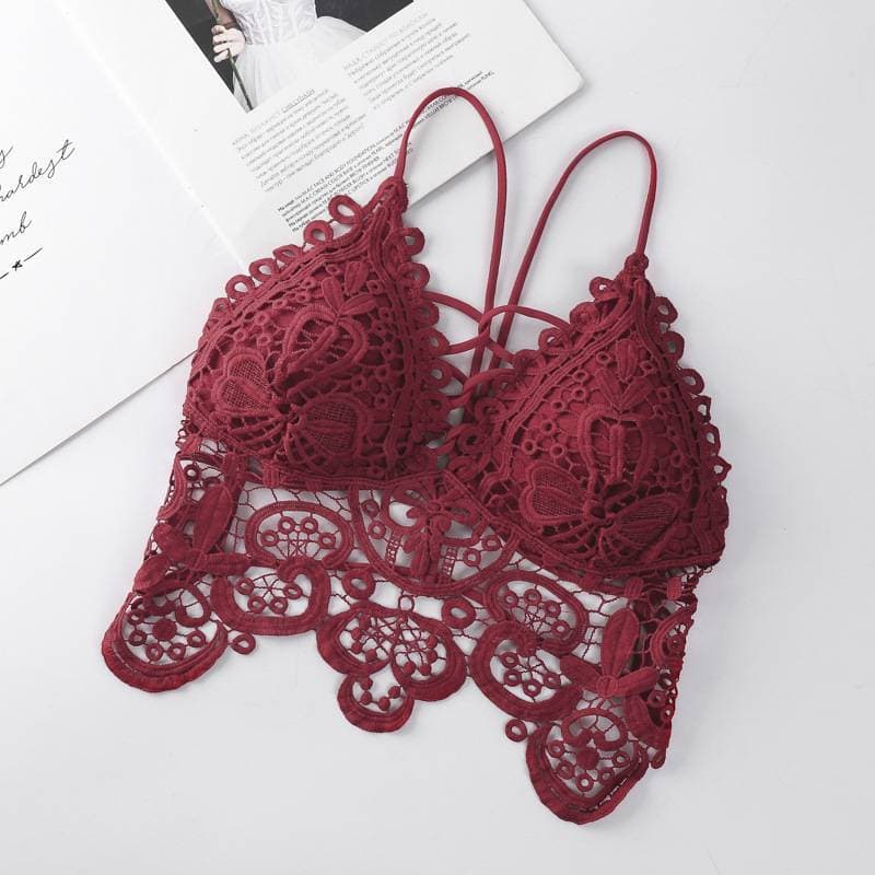Lace hollow cut seamless bra