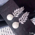 Pearl Leaf Zirconia Earrings