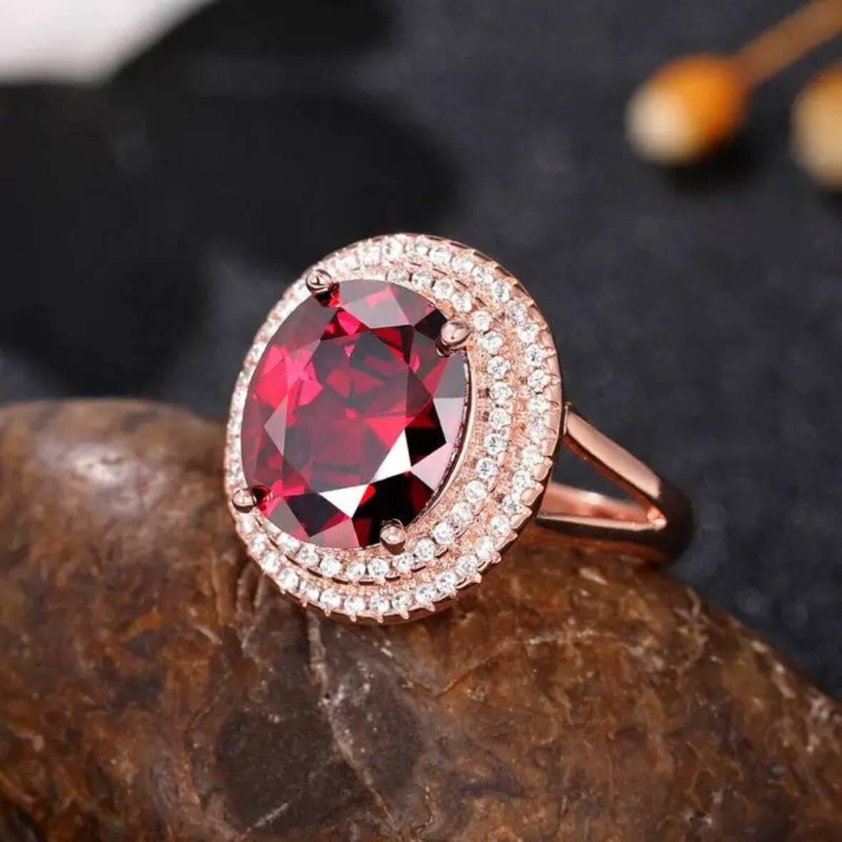 Rose Gold Plated Oval Cubic Zirconia Engagement Ring