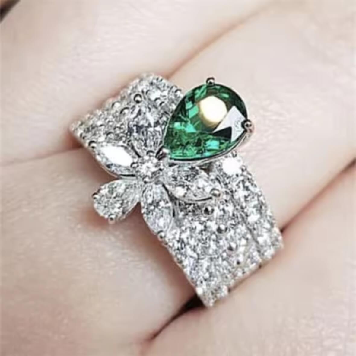 Pear Cut Green Stone Ring