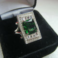925 Silver Plated Green Crystal CZ Princess Cut Ring
