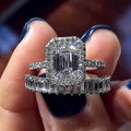 Gorgeous Emerald Cut Cubic Engagement Ring Set