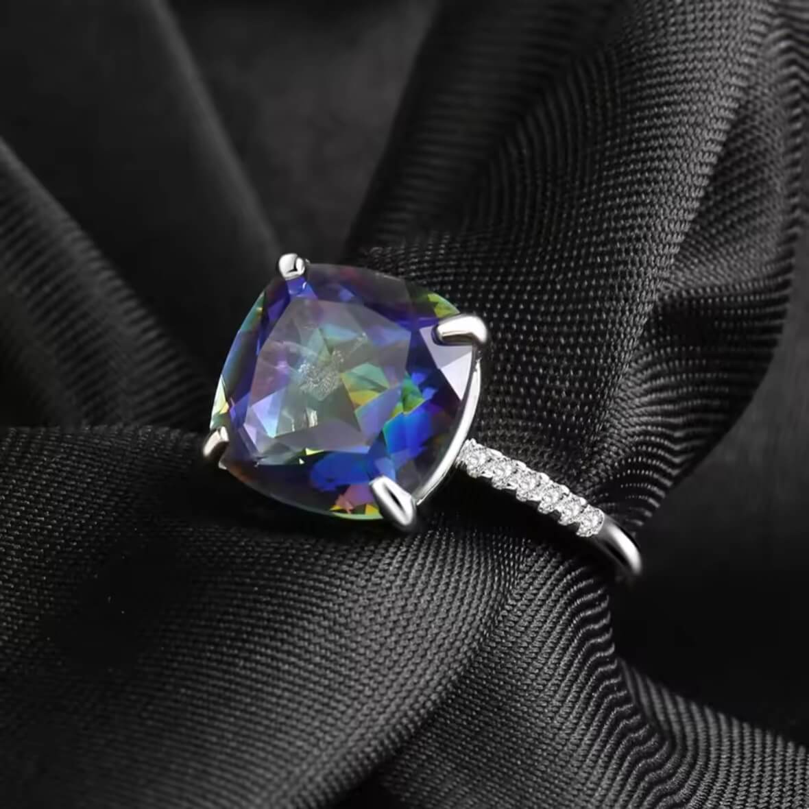 Multi Color Square Inlaid Stone Ring