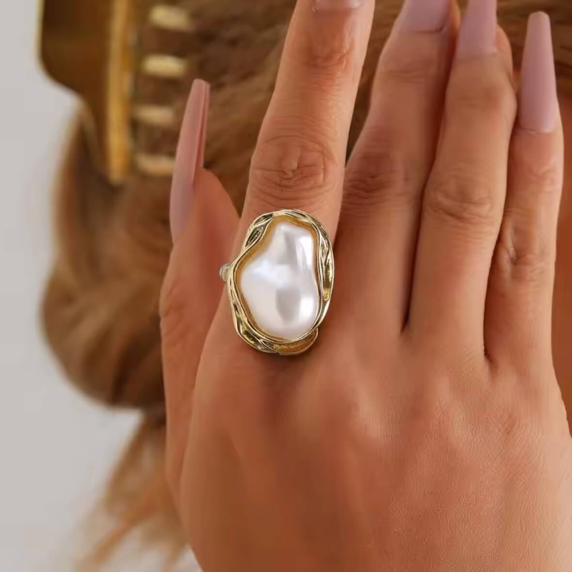 Moonlit Love Oval Pearl Ring
