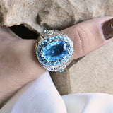 Retro Carving Thick Blue Ancient Silver Ring