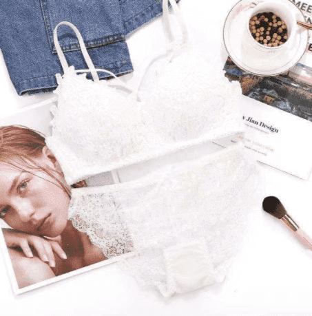 Lace Wire Free Bra & Panty Set - White