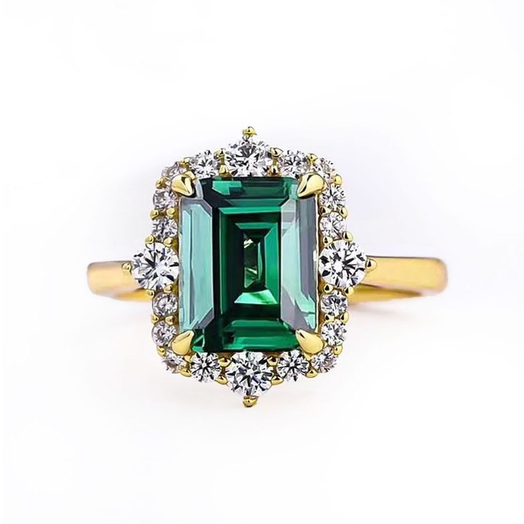 Emerald Cut Zircon Crystal Gold Plated Rings - Zalika Women
