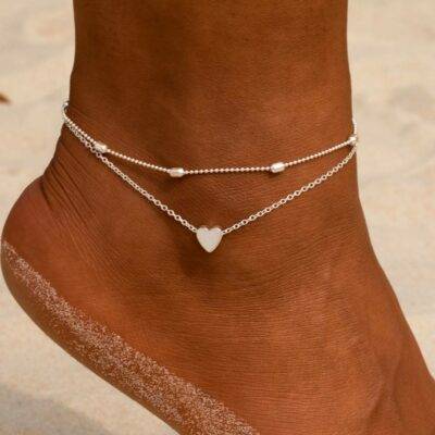 Adjustable love heart shaped anklet for girls