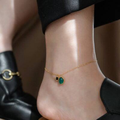 Green Crystal Natural 18K Gold Plated Anklet for girls Zalika