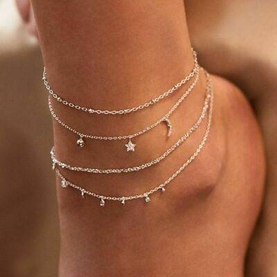 Multi layer Diamond Moon And Star Shape Anklet for girls