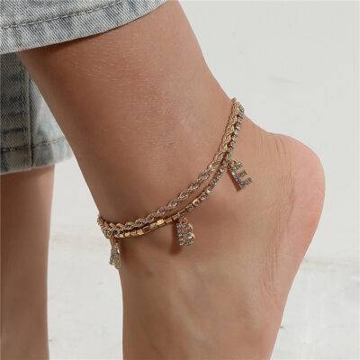 Rhinestone Letter Double Layer Anklet for Girls