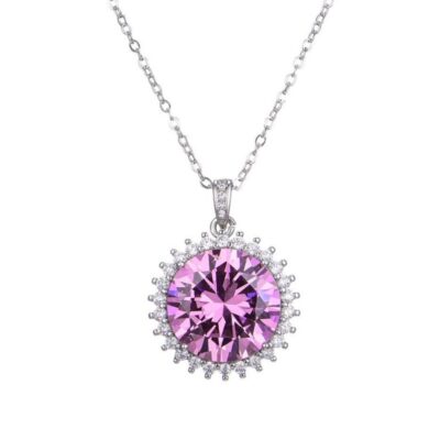 Silver Plated Pink Cubic Zirconia Necklace for Womens
