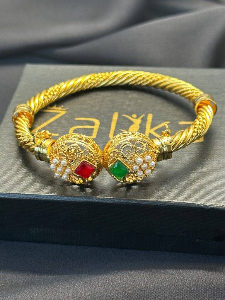 Gold Plated Red And Green Traditional Handicraft Bangle for girls