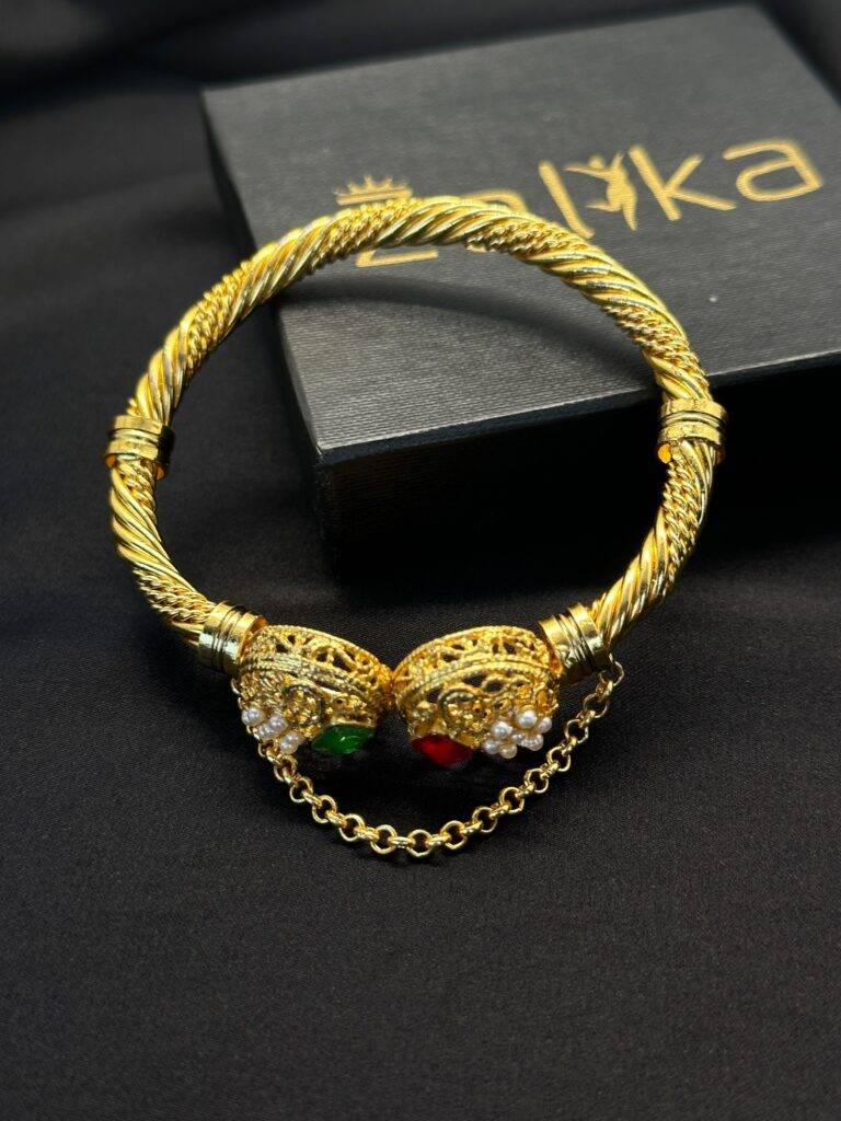 18k Gold Plated Red And Green Traditional Handicraft Bangle for girls
