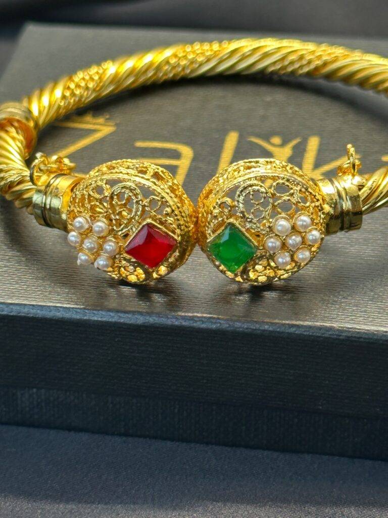18k Gold Plated Red And Green Traditional Handicraft Bangle for womens
